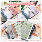 100 Envelopes Money Saving Challenge Budget Binder PU Leather Cover with Cash Envelope PVC Pocket Zipper/Budget Cards stickers