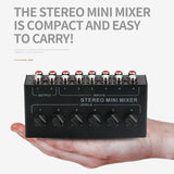 6 Channels Passive Stereo Mini Audio Portable Sound Mixer RCA Input Ultra Low Noise For Live Studio Easy Install