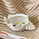 Conch Tea Light Candle Holder, Dish, Ocean Beach Theme Ceramic White Shell Jewelry Tray