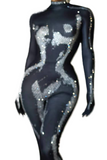 Special selling female star matching tight clothing with sexy slim fitting gloves design, gold gradient jumpsuit