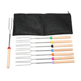 8Pcs Stainless Roasting Sticks Wooden Handle Barbecue Telescopic Forks 32.5inch for Hot Dog Campfire Camping BBQ Tools Portable