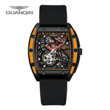 GUANQIN Steampunk Mens Watches Mechanical Automatic Watch For Men Tonneau Rectangle Skeleton Spider Stainless Steel Reloj Hombre