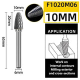 6mm F Type Head Tungsten Carbide Rotary File Tool Drill Milg Carving Bit Tools Point Burr Die Grinder Abrasive for Metal Wood