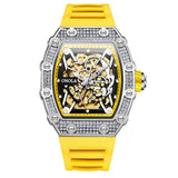 ONOLA Luxury Diamond Inlaid Square Design Men Watch Fully Automatic Mechanical Tape Waterproof Man WristWatch Relogio Masculino