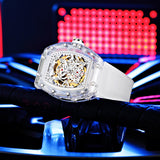 PINTIME Men Watch New Fashion Automatic Mechanical Watch Transparent White Hollow Large Dial Sport Luminous Wristwatch Relo Homb