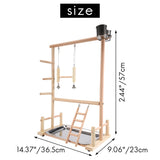 Parrots Playground,Natural Wooden Parrot Perch Gym Stand Parakeet Ladders With Feeder Cups And Toys Exercise Play