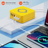 140W 6 Ports USB Charger Station Fast Wireless Charging Stand QC PD3.0 65W Quick Charge For Laptop Tablet iPhone Samsung Xiaomi