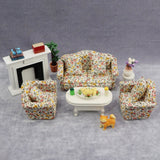 Mini Sofa, 1/12 Miniature Floral Sofas 3-Piece Sofa Set With 4 Pillows Dollhouse Furniture For Home Bedroom