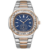 PINTIME Iced Out Watch for Men Fashion Bling Luxury Diamond Waterproof Luminous Stainless Steel Quartz Wristwatch Relogios Reloj