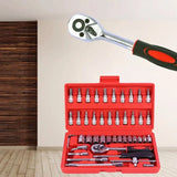 46pcs Socket Combination - 1/4 Inch Small Fly Ratchet Torque Screwdriver Wrench Auto Repair Home Technical Tool Kit