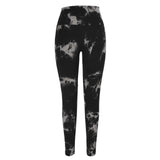 Tie Dye Seamless Leggings Black Quick Dry Yoga Leggings Full Length for Female for Gym