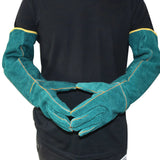 Anti-Bite Safety Ultra Long Leather Green Pets Grip Biting Protective Gloves for Catch Dog Cat Reptiles Animal