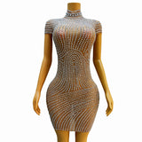 2024 Autumn New Chinese Half High Neck Qipao Full Diamond Zipper Style Ladies Banquet Party Dress