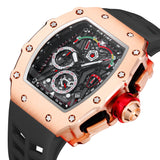 PINTIME Man Watch Waterproof 30m Quartz Wristwatch Luxury Tonneau Case Chronograph Silicone Strap Calendar Luminous Reloj Hombre