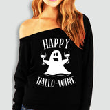 Halloween Printed Off-the-shoulder Off-neck European And American T-shirt