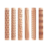 6 PCS Clay Rolling Pin Textured Hand Roller Wooden Handle Pottery Tools Set Durable Easy To Use