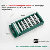 10Pcs Hex Set 1/4" 3/8" 1/2" 5/6/7/8/9/10/11/12/13/14/15/16/17/19/22mm Anti-rust Mirror Ratchet Wrench Socket Head