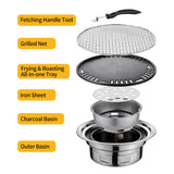 13 Inch Korean BBQ Multifunctional Charcoal Barbecue - Round Camping Stove, Tabletop Grill with Grilled Net