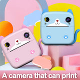 2.4 Inch IPS Display Digital Children Camera Instant Print Photo HD 1080P with Thermal Paper Cartoon Toys for Girls Boys Aged 3+