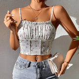 Women's Printed Ruffled Spaghetti Straps Vest