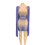 Runway evening dress, party dress design, super long sleeved temperament, stage performance attire, shimmering small diamond patterns, sexy