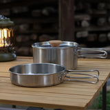 2pcs, Outdoor Mountaineering 304 Stainless Steel Foldable Handle Pot, Camping Portable Frying Pot And Soup Pot