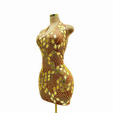 2024 New Sexy Women's Summer Fashion Deep V Hanging Neck Wrap Hip Slim Fit Short Skirt Evening Party