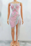 2024 Black Fashion Sexy Slim Fit Bag Hip Mini Short Silver Tassel Dance Stage Performance Dress