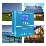 MPPT Solar Charge Controller Tool 12V 24V 36V 48V Solars Panel Battery Smart Regulator Lead Acid/Lithium 60A 70A 80A 90A 100A