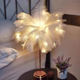 1PC large feather table lamp, bedroom interior decoration lamp