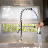 Crane Tap with Dual Spout Hot Cold Water Mixer Kitchen Sink Faucet Brass Pull Down Spring Dual Swivel Spouts Deck Mounted