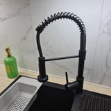 360 Degree Rotation Kitchen Faucet Spring Style with Spray Mixers Taps Deck Mounted Mixer Tap Matte Black Kitchen Sink