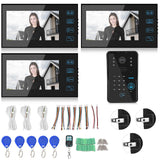 7in RFID Video Doorbell Intercom System with 1000TVL HD Cameras and 3 Monitors