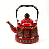 1pc 1.1L Enamel Hot Kettle, Household Enamel Geometric Printed Flower Green Dot Flower Ancient Bell Kettle Boiling Kettle