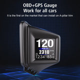 Car OBD2 Head Up Display OBD 2 HUD BeiDou GPS Altitude Clock Speed Oil Temp Meter Speedometer HD Screen Alarm Auto Accessories