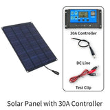 20W Panel with Battery Clip and Controller 18V Monocrystale Cells Outdoor Camping Hiking Solar Car Charger