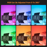36W RGB Photography Bi-color Light Panel 352pcs LED Beads 3200K-5600K Dimmable with Metal Barndoors Remote Controller