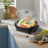 WINNING STAR 1500W Nonstick Electric Skillets ST-9675 Die Casting Aluminum Frying Pan with 5-Step Temperature Knob Glass Lid