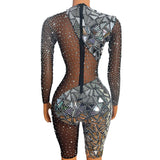 Sexy street long sleeved jumpsuit with sequin rhinestone print design for a tight fitting new look