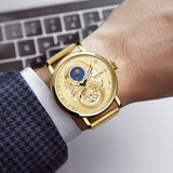 PINTIME Watch for Men Automatic Mechanical Wrist Watches Stainless Steel Strap 3D Dragon Emboss Luxury Business Wristwatch Reloj