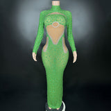 The same style as female star, the luxurious golden temperament, full of rhinestones, long sleeved design, slim fit, sexy, buttocks wrapped party banquet