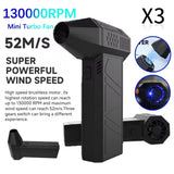X3 Mini Violent 130000RPM Powerful Blower LED Turbo Jet Fan 52+M/S High Speed Brushless Motor for Keyboard Car Cleaner