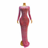 Adult Gift Multi colored Side Split Slim Fit sleeved Car Model Photography Long Dress
