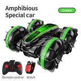 Double sided amphibious rolling and rotating remote control stunt beach toy