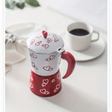 1pc, Coffee Maker Red Heart Octagon Printing Mocha Pot, 3 Cups 6 Cups Love Pattern Mocha Pot Classic Retro