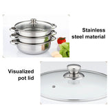 3 Tier Steamer Cooking with Lid Stainless Steel Steam Pot Multipurpose for Vegetable Dumpg Stock Sauce Food
