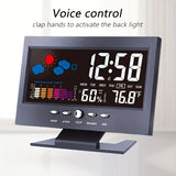 1pc Weather Clock with Voice-Activated Backlight - Displays Time, Date, Week, Temperature, Humidity, and Weather Forecast - 15.6x4x9.6cm/6.1x3.7x1.5in
