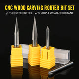 CNC Bits Set 1/4 Shank, Engraving Wood Carving Router Bit 6mm & 4mm, V-Groove, Profile Bit, Tungsten Steel - 4PCS