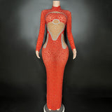 Fashion stage host evening gown with new tight fitting hot diamond design, sexy and buttocks wrapped