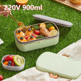 220V 900ml Portable Electric Lunch Mini 304 Stainless Steel Waterless Heating Double Cover Sealed Food Insulation Box